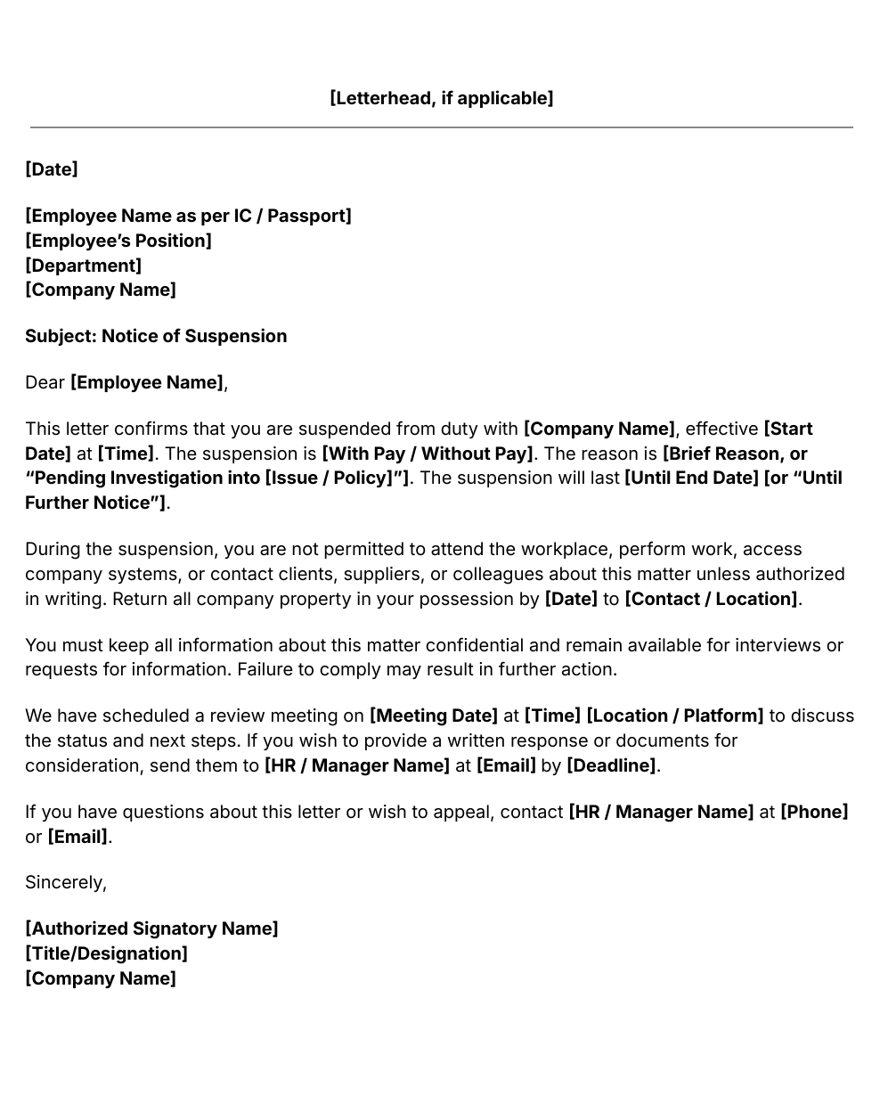 suspension letter template