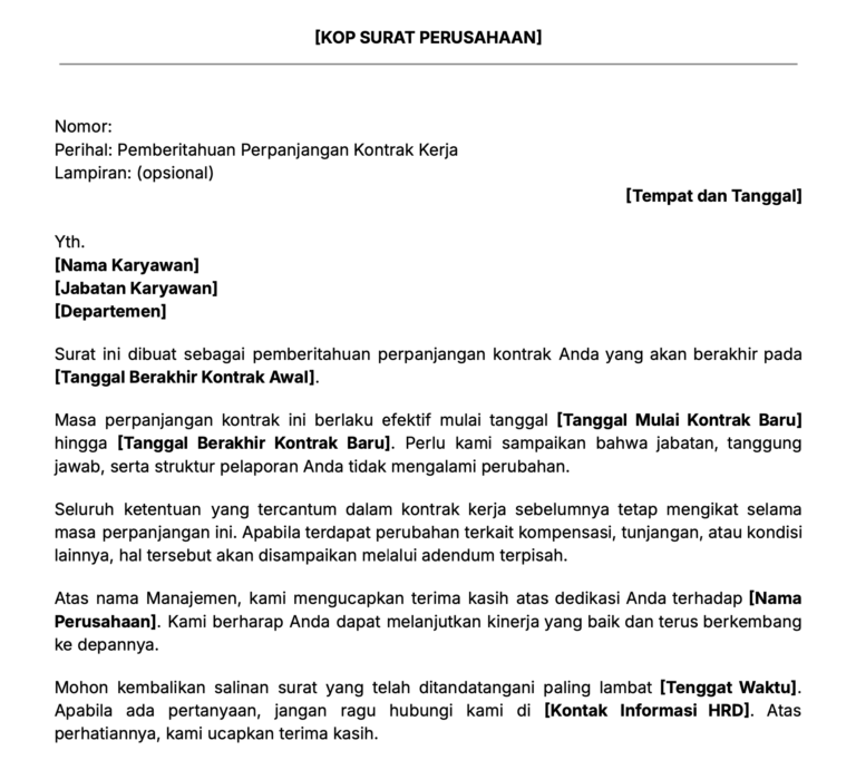 Contoh surat perpanjangan kontrak kerja