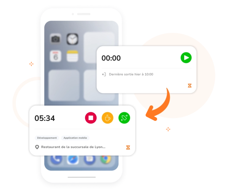 Widget de suivi du temps sur mobile depuis l'écran d'accueil