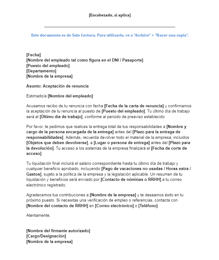 carta aceptacion renuncia dimision plantilla descarga gratuita