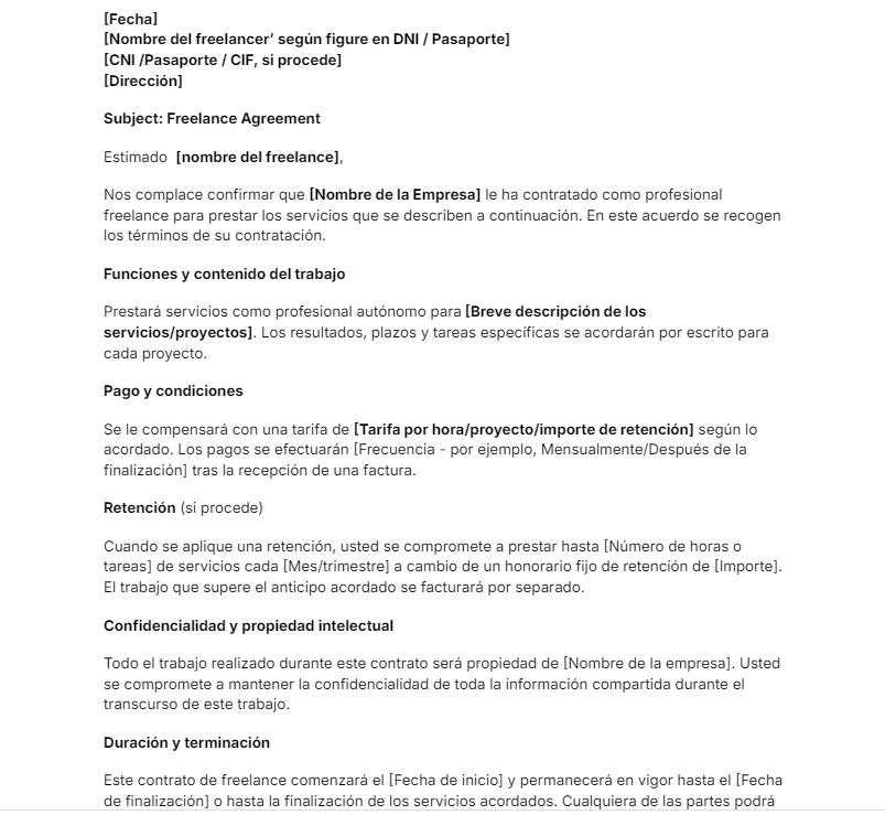 carta contrato freelance descarga gratis