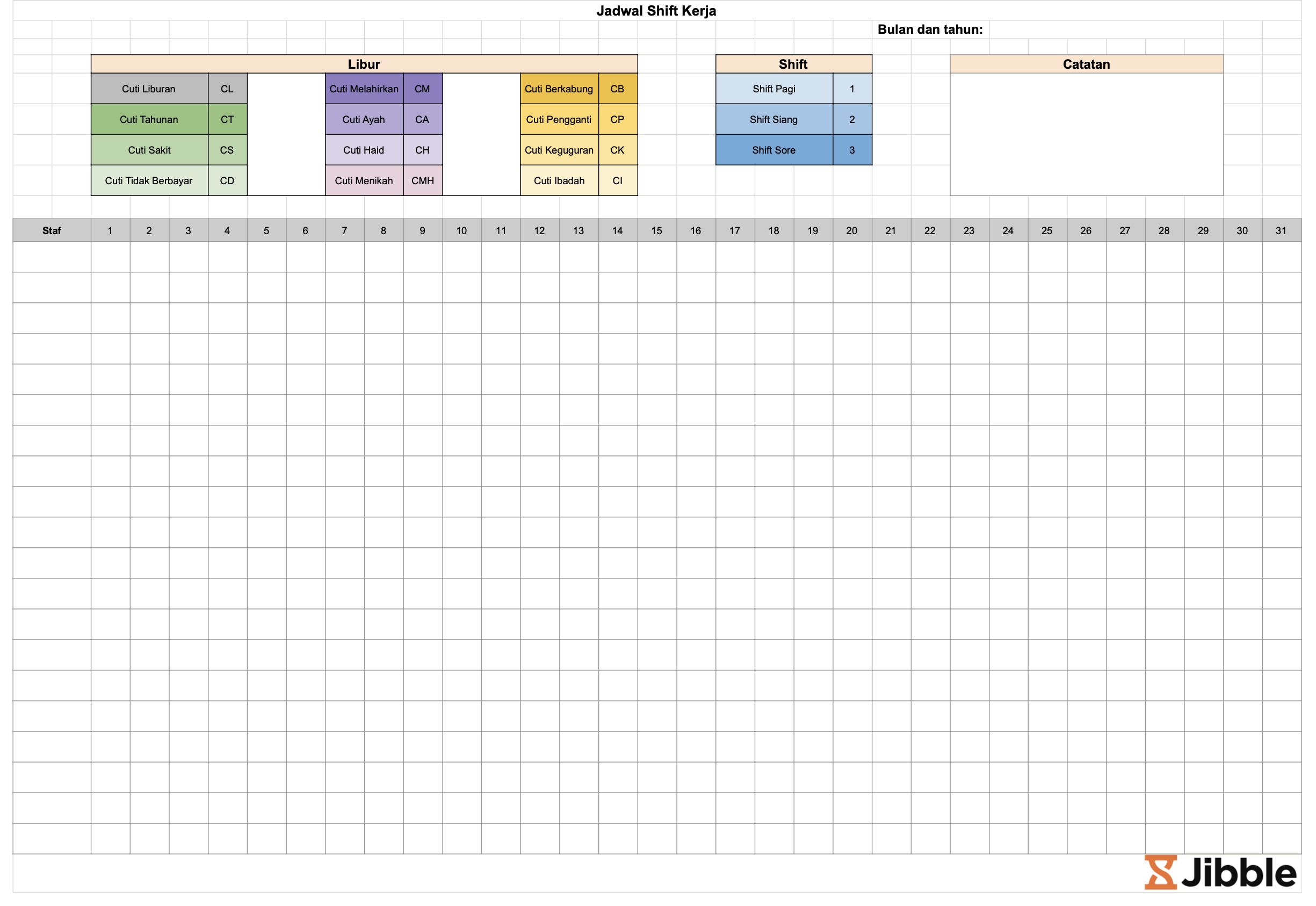 Contoh jadwal shift kerja