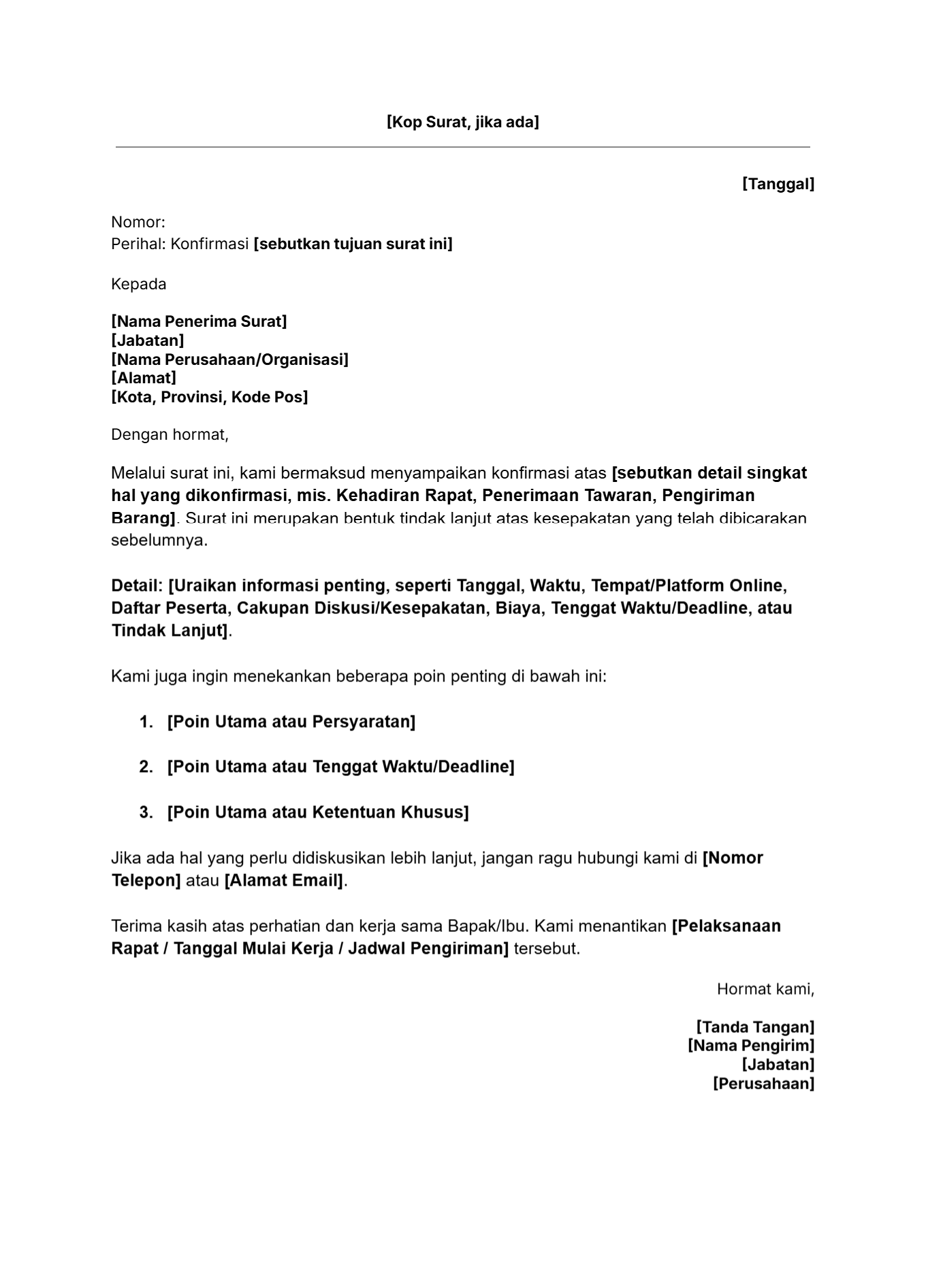 contoh surat konfirmasi