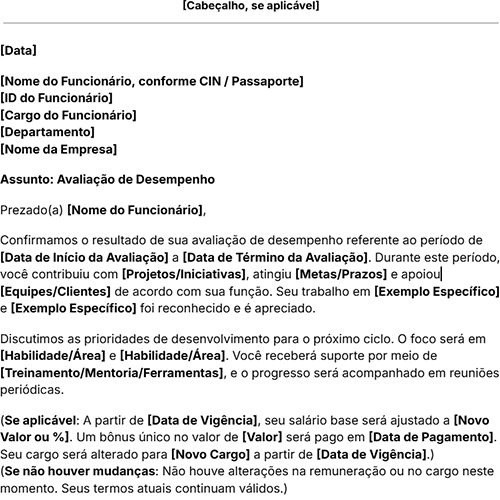 ícone do modelo de carta de avaliação de desempenho