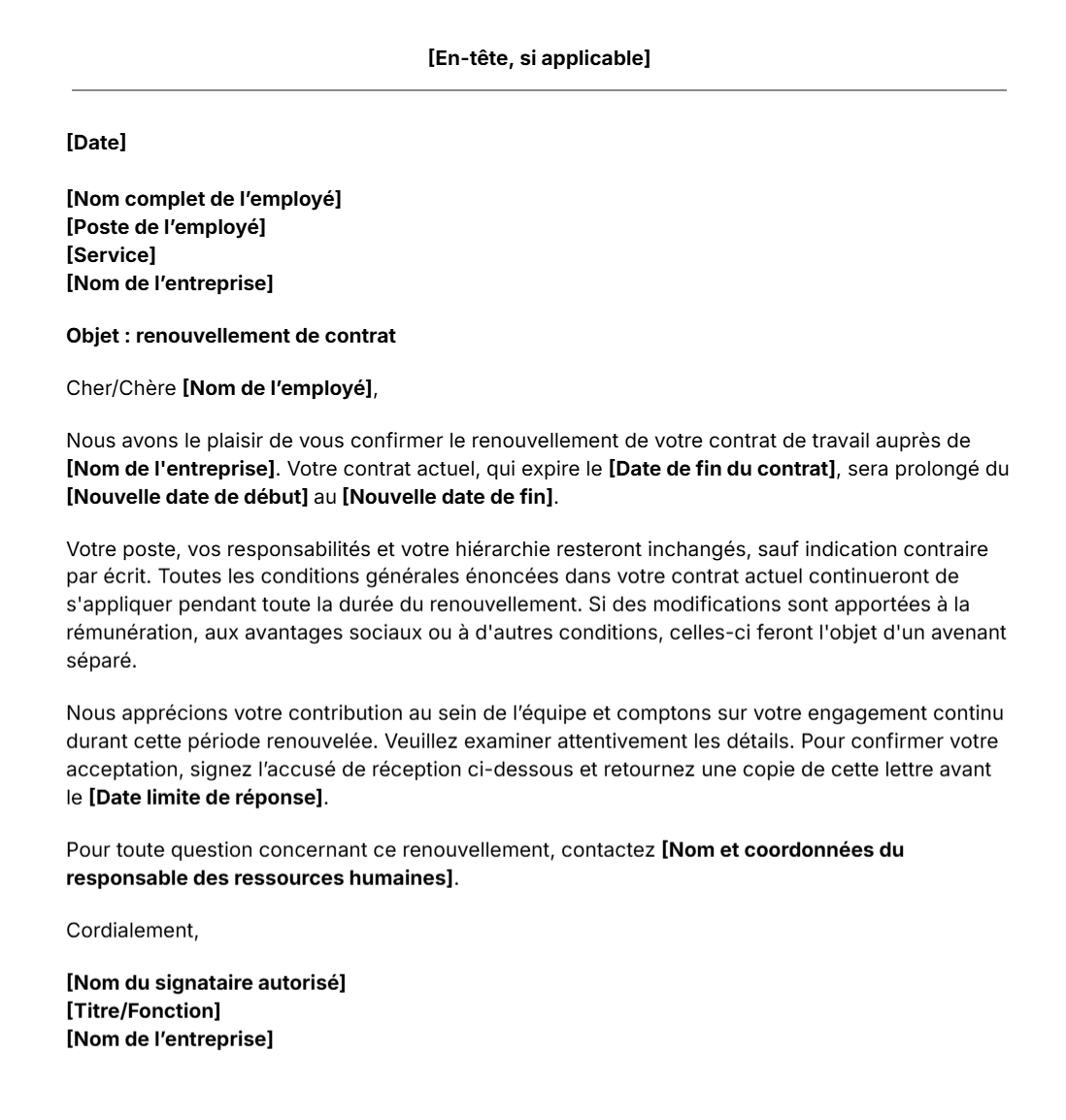 Modèle gratuit de lettre de renouvellement de contrat
