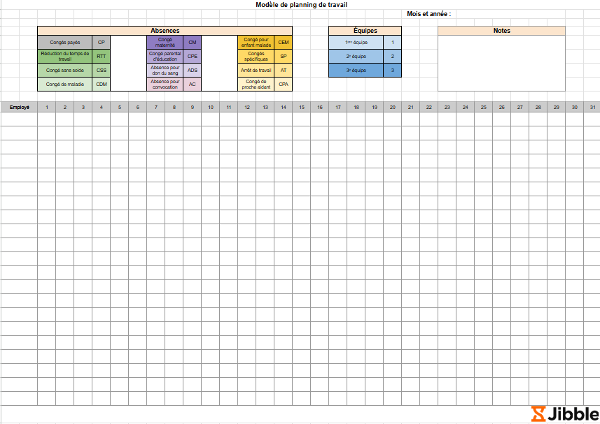 Modèle gratuit de planning de travail