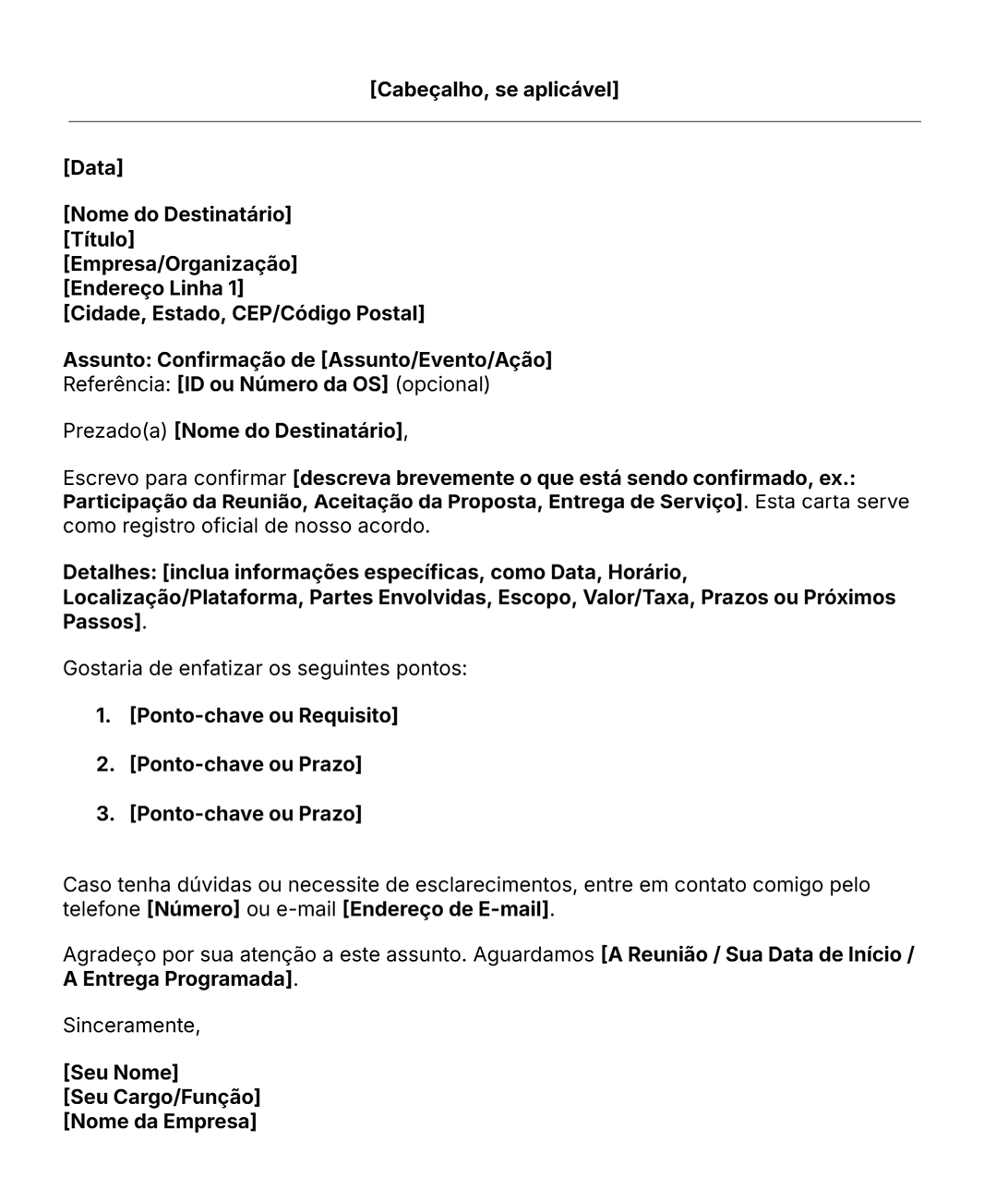 modelo de carta de confirmação