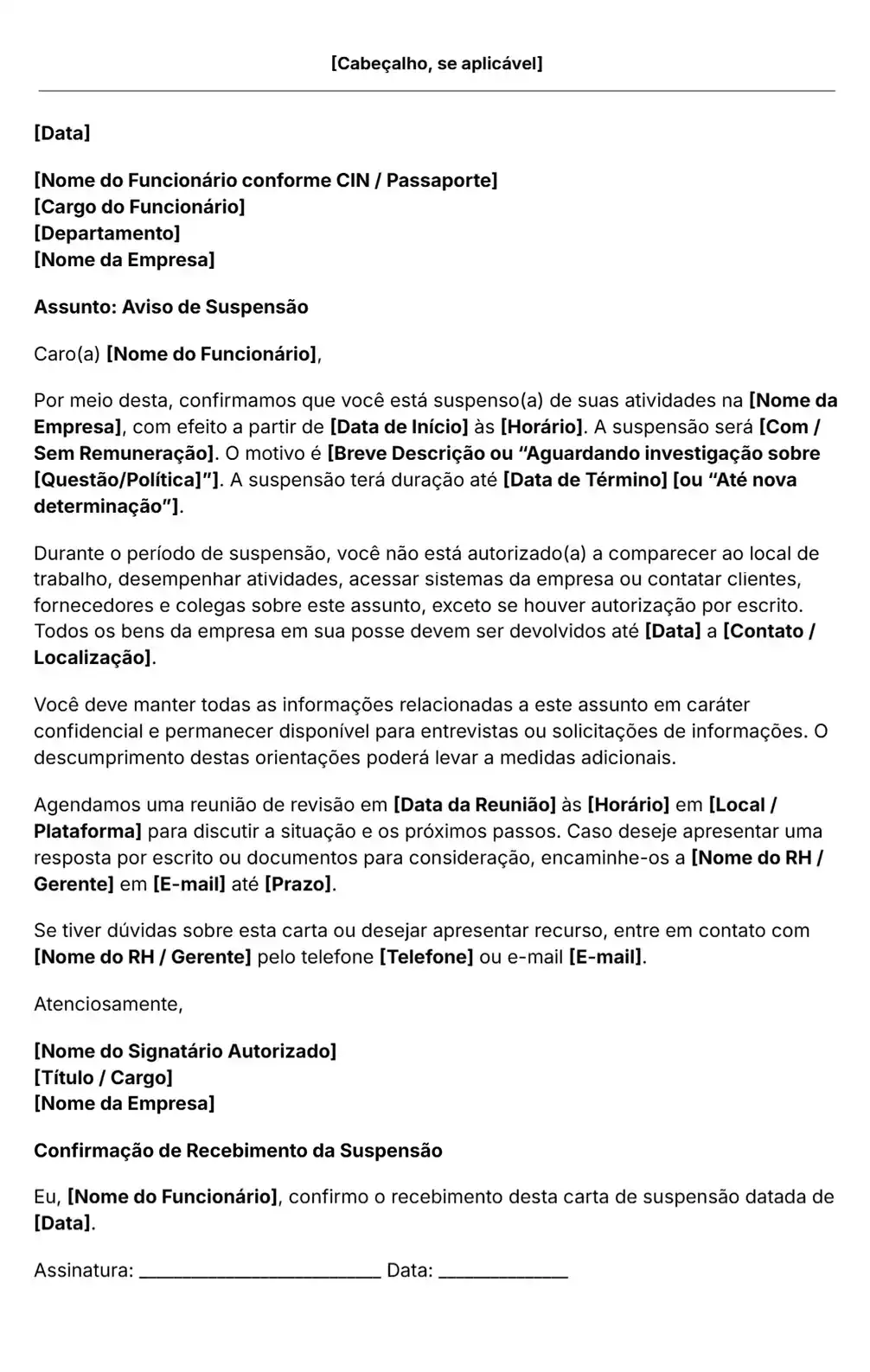 Modelo de carta de suspensão