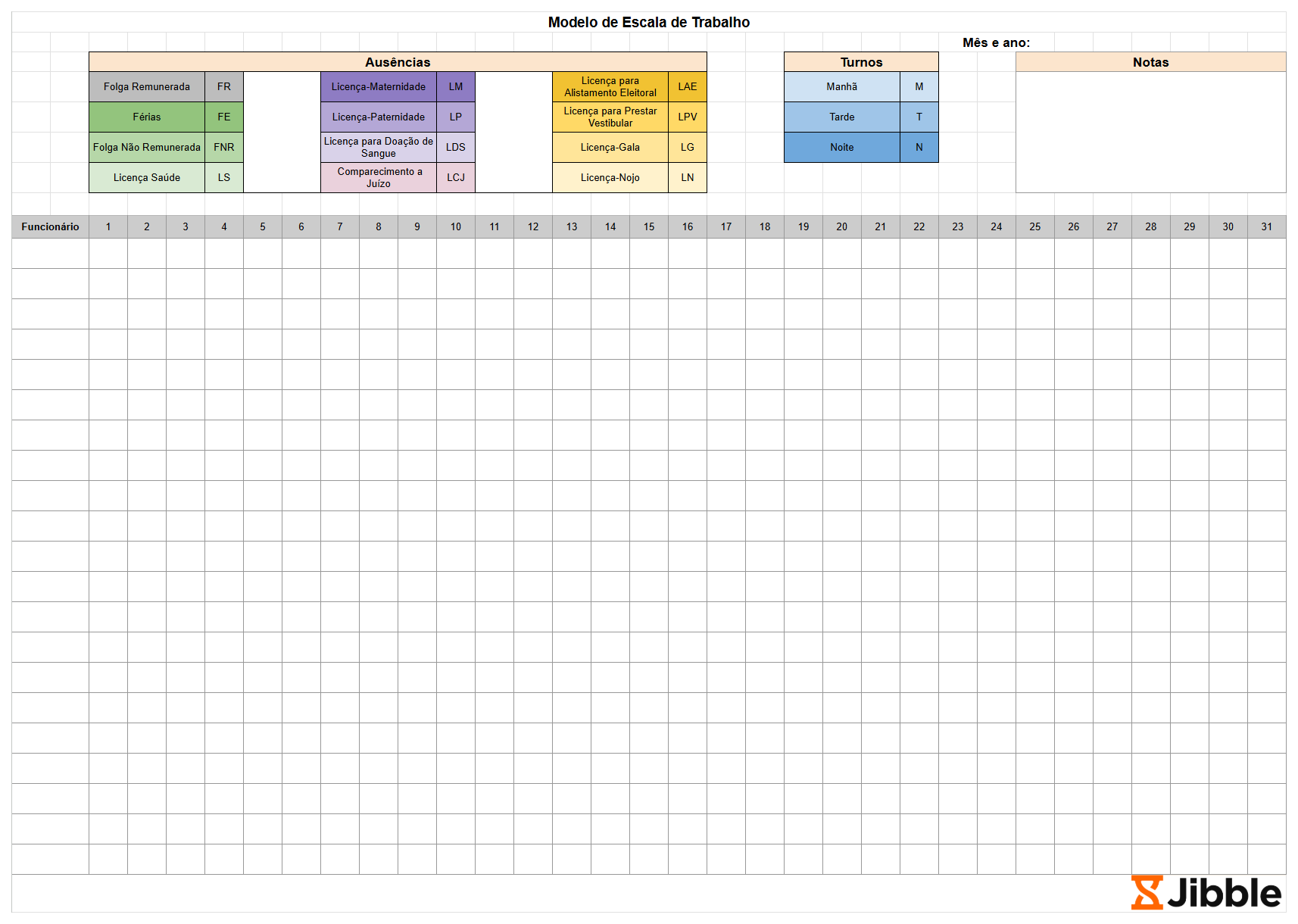 Modelo de Planilha de Escala de Trabalho