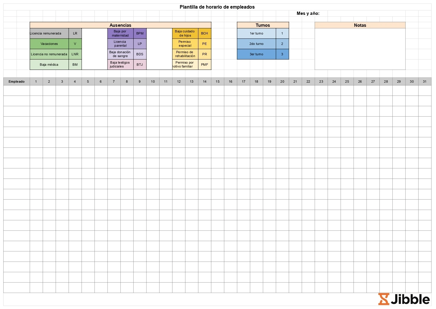 Hoja de plantilla de horario de empleados