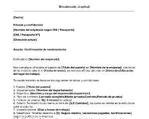 portada Plantilla de carta de nombramiento