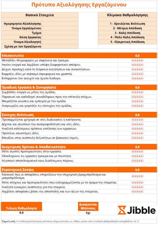 πρότυπο αξιολόγησης εργαζομένου