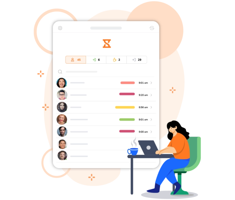 Un dipendente che registra la propria presenza utilizzando il chiosco Jibble