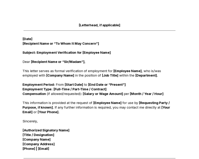 employment verification letter template header