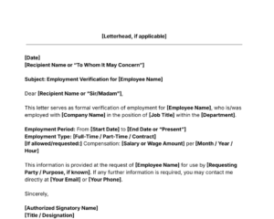 employment verification letter template thumbnail