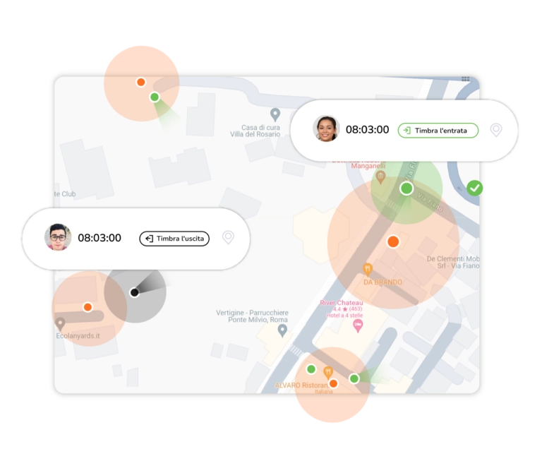 Una mappa che mostra la posizione dei dipendenti mentre timbrano il cartellino.