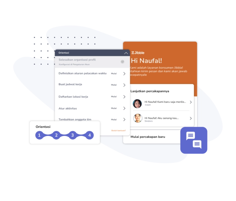 ilustrasi onboarding ke aplikasi time tracking dan absensi jibble