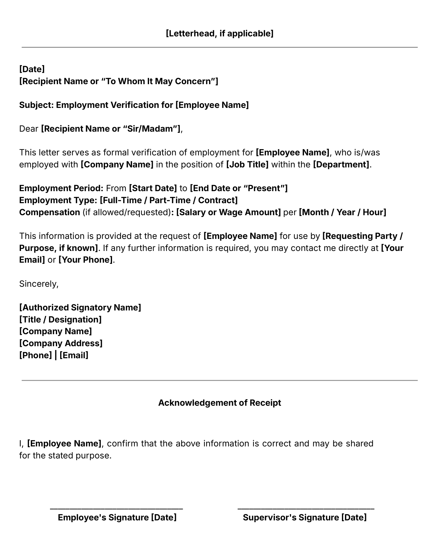 employment verification letter template