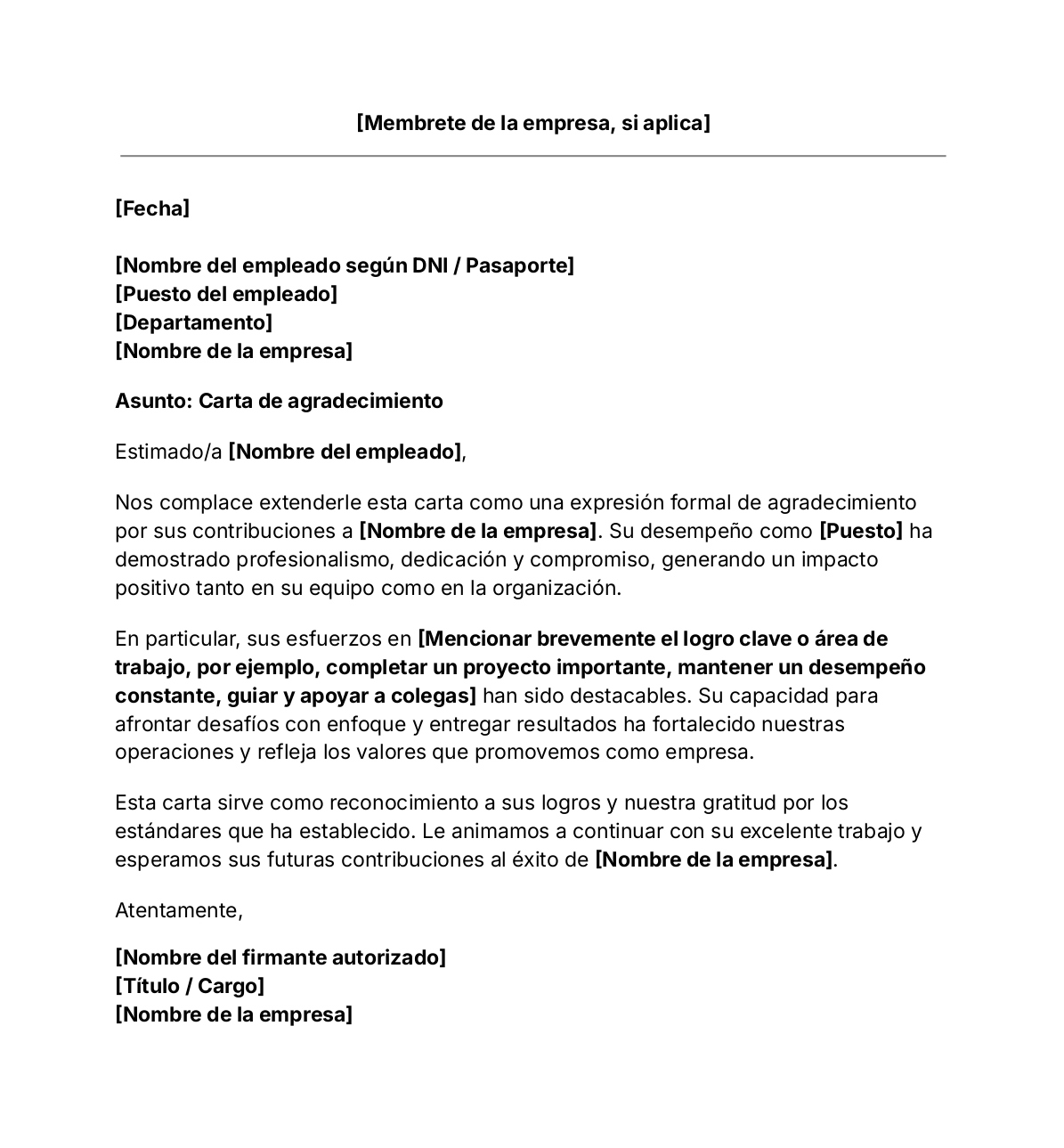 Plantilla de carta de agradecimiento