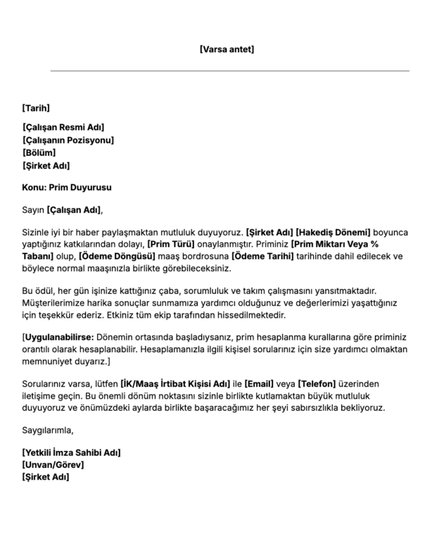 Ücretsiz Prim Duyurusu Şablonu