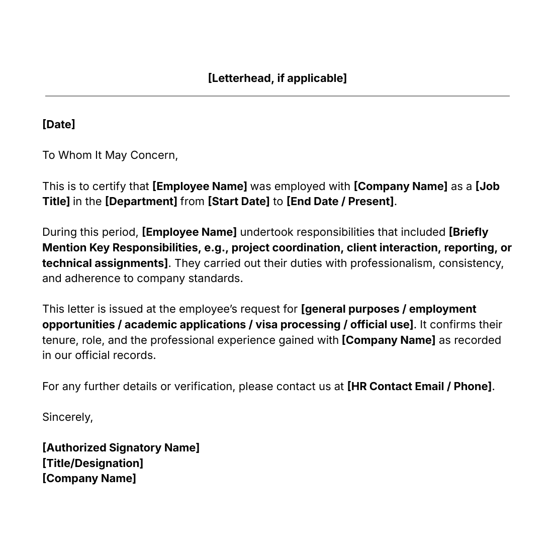 experience letter template