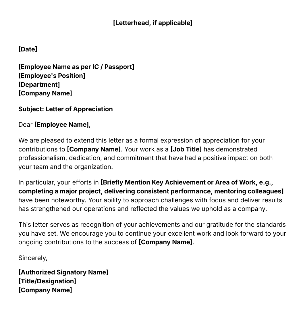 appreciation letter template