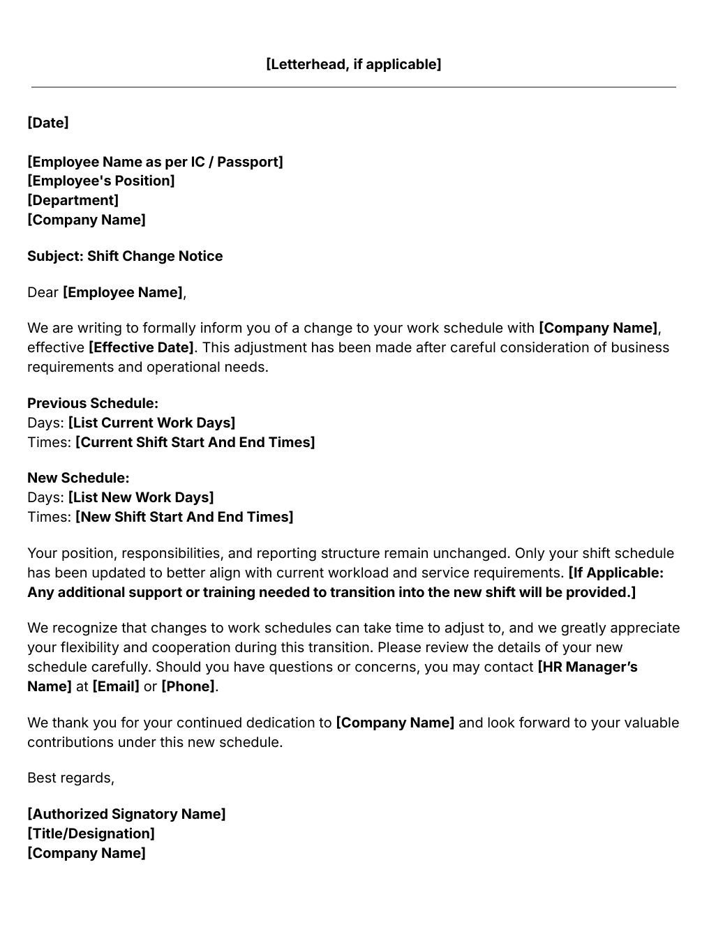 shift change notice template