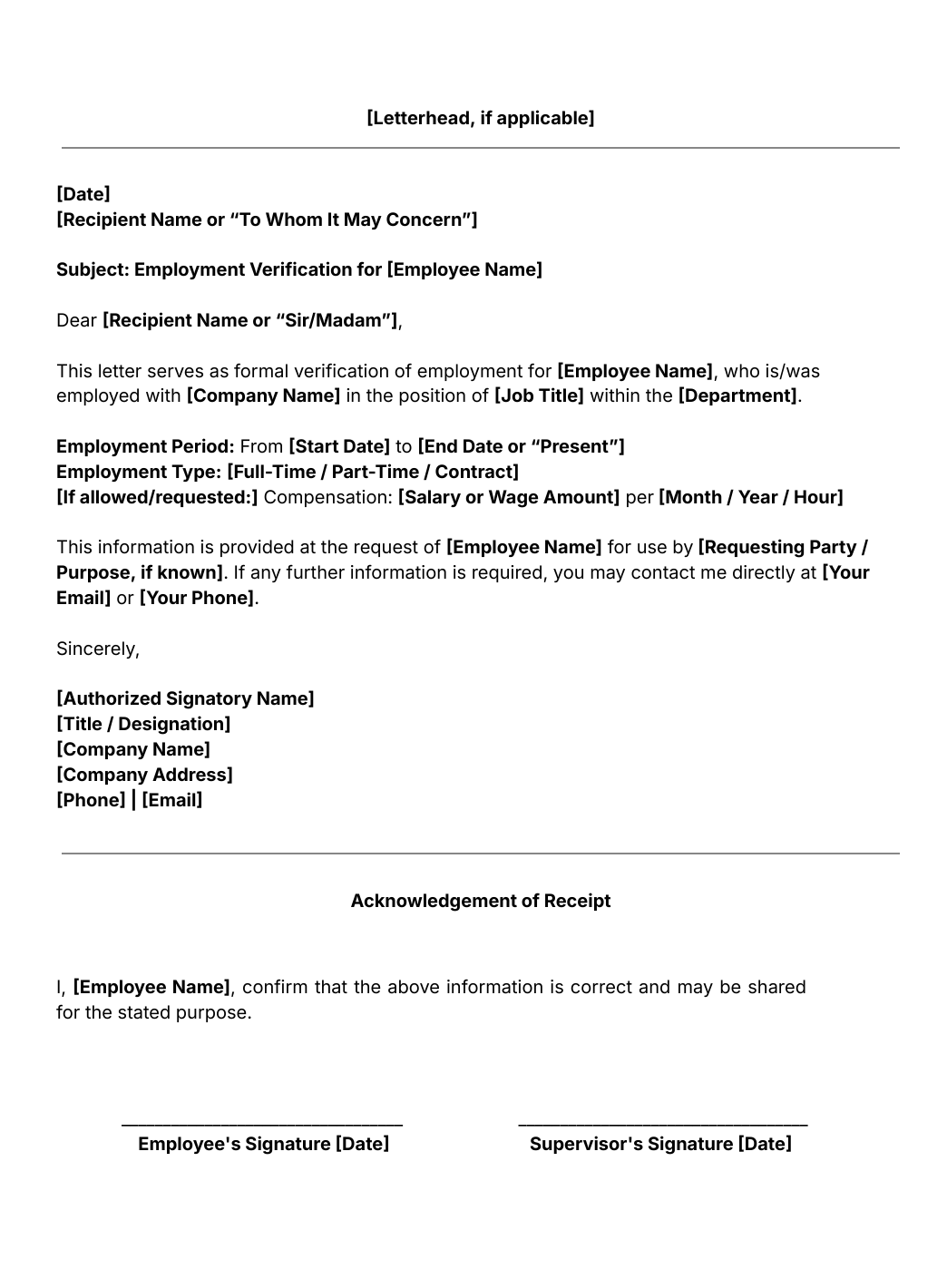 employment verification letter template