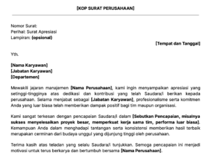 Contoh surat apresiasi kinerja karyawan