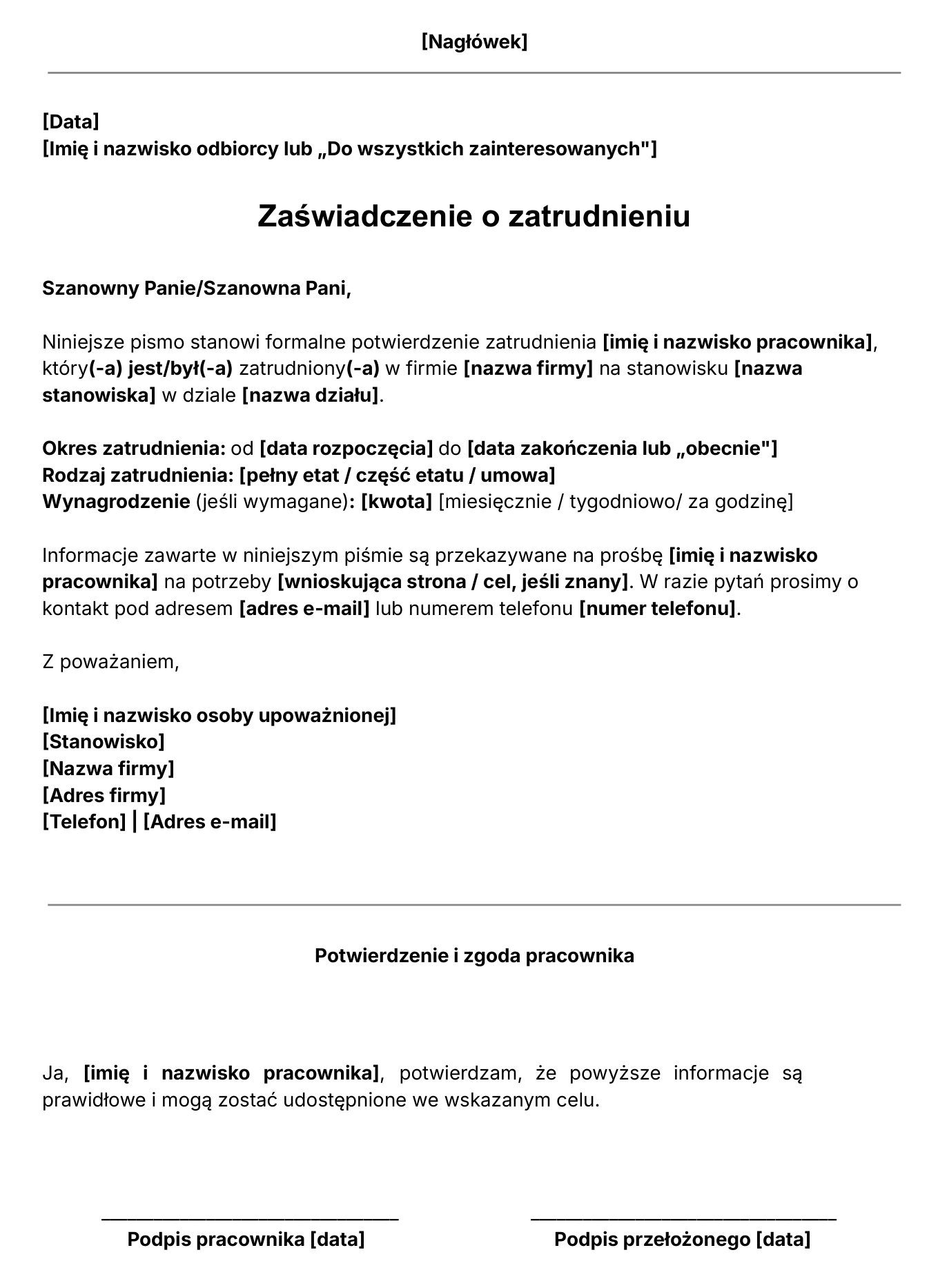 Zaświadczenie o zatrudnieniu - wzór do pobrania.