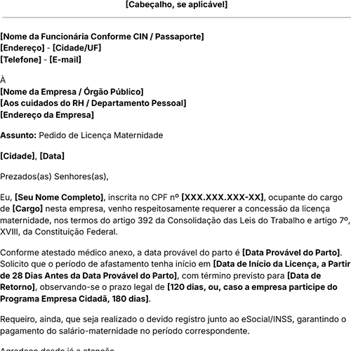 ícone modelo pedido licença maternidade