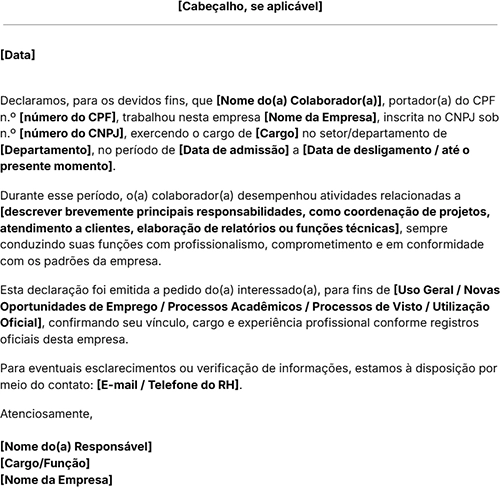 ícone do modelo de declaração de experiência profissional
