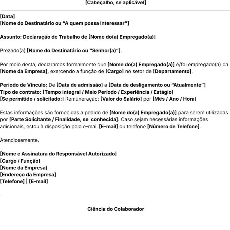 ícone do modelo de declaração de trabalho