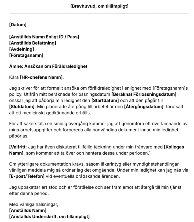 Ladda ner vår mall för ansökan om föräldraledighet.