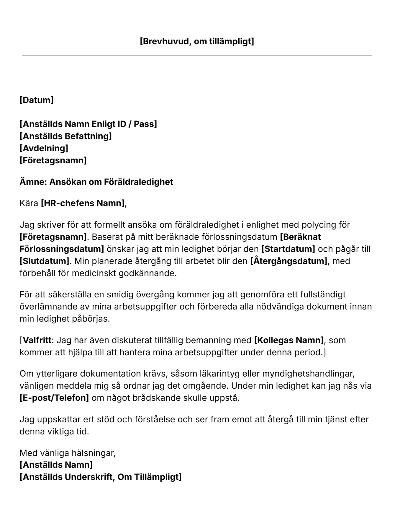 Ladda ner vår mall för ansökan om föräldraledighet.