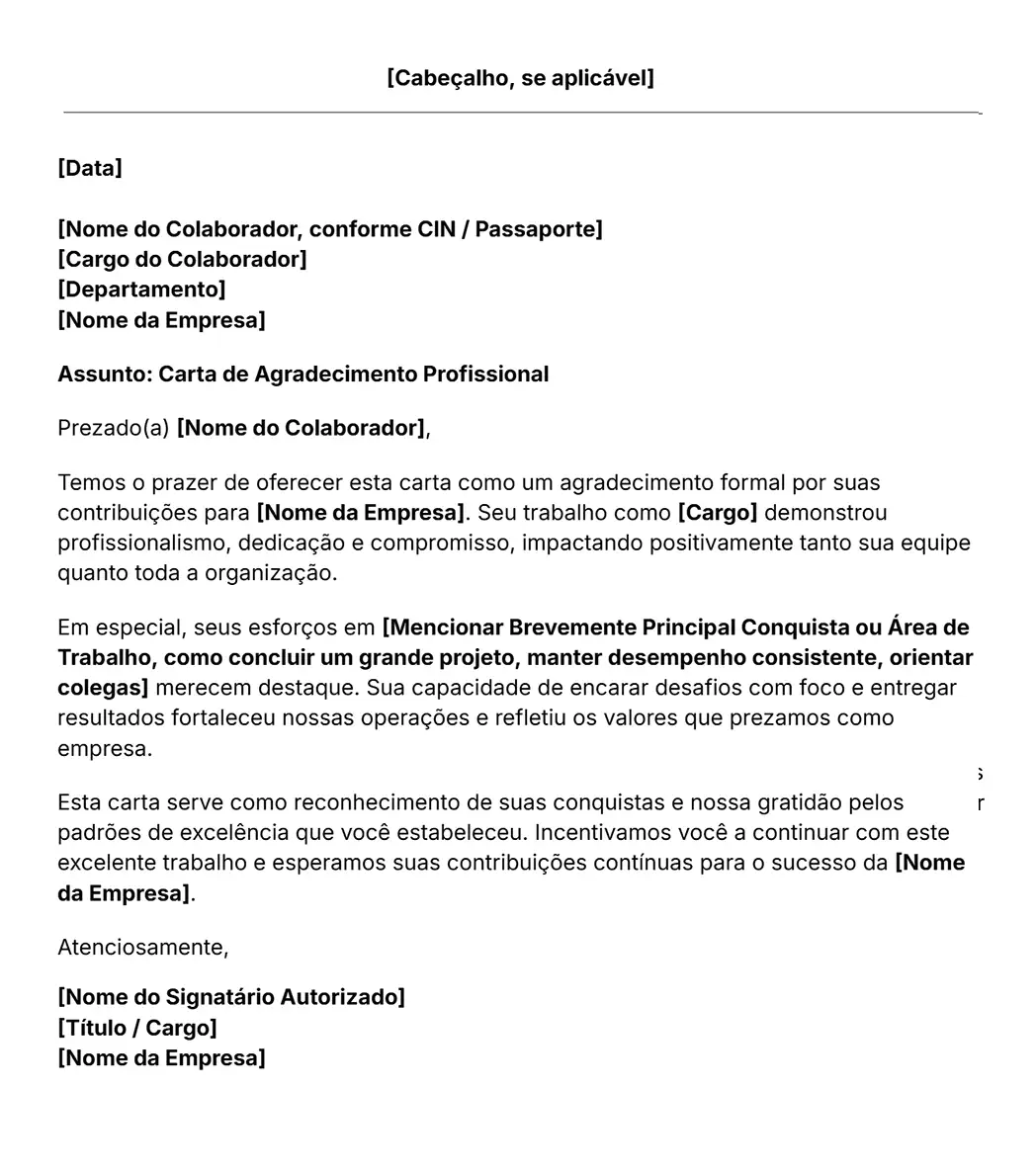 modelo carta de agradecimento profissional