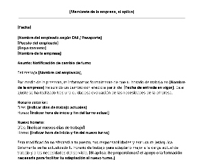 portada Plantilla de carta de notificación de cambio de turno