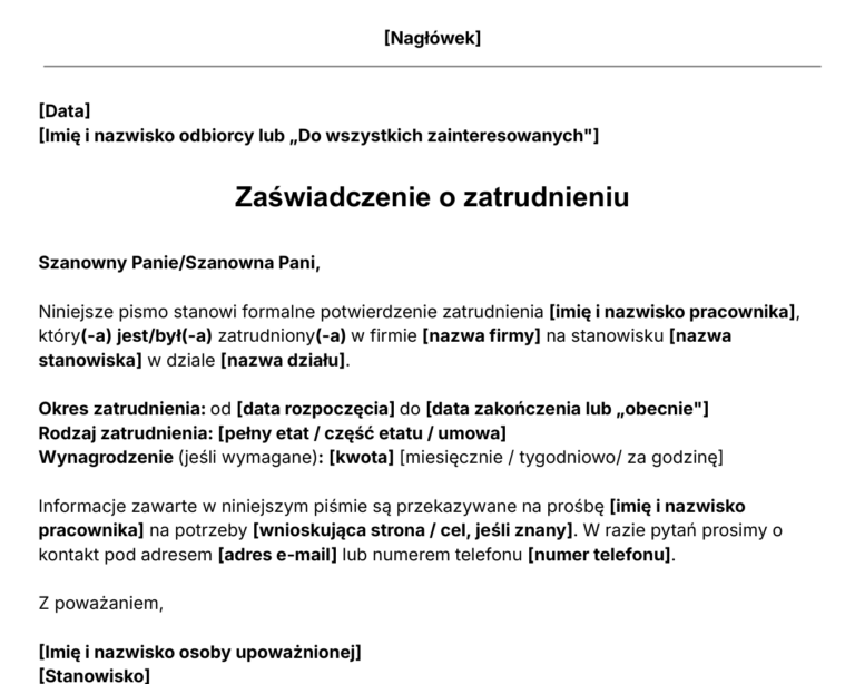 Zaświadczenie o zatrudnieniu od Jibble.