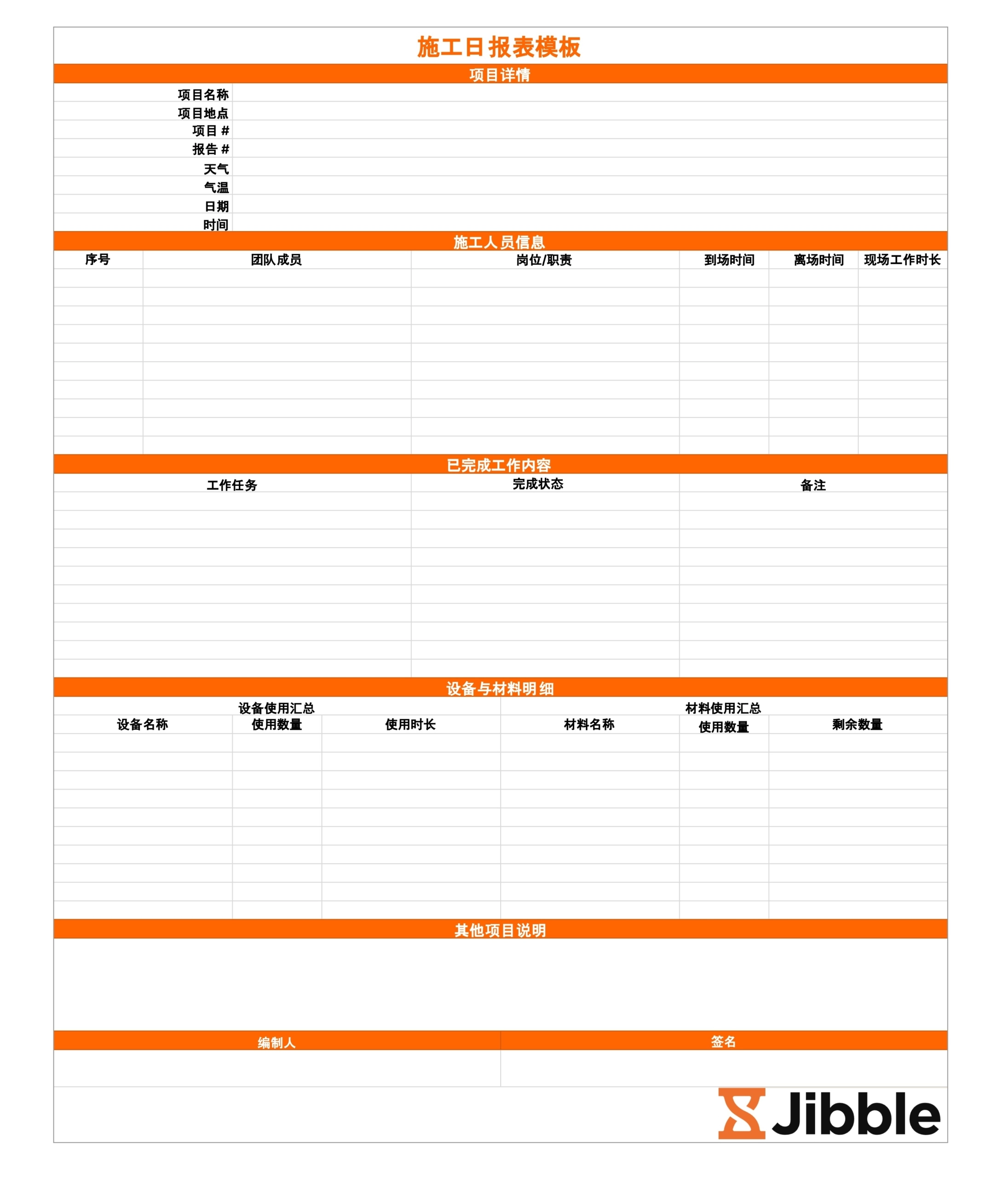 施工日报表模板