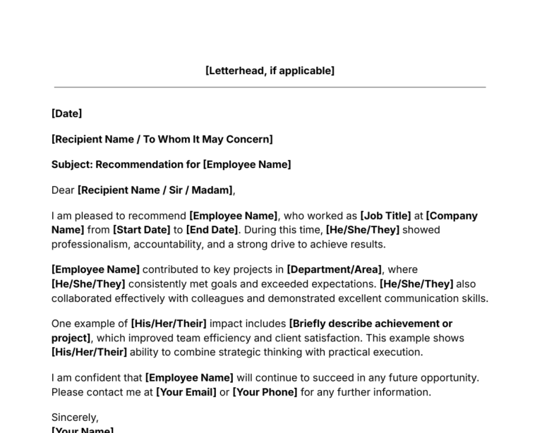 employee recommendation letter template thumbnail
