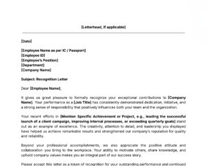 Employee Recognition Letter Template thumbnail