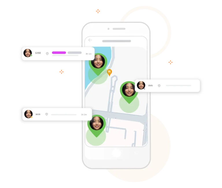 ilustrasi pemantauan aplikasi dengan alat tracking gps sistem absensi jibble