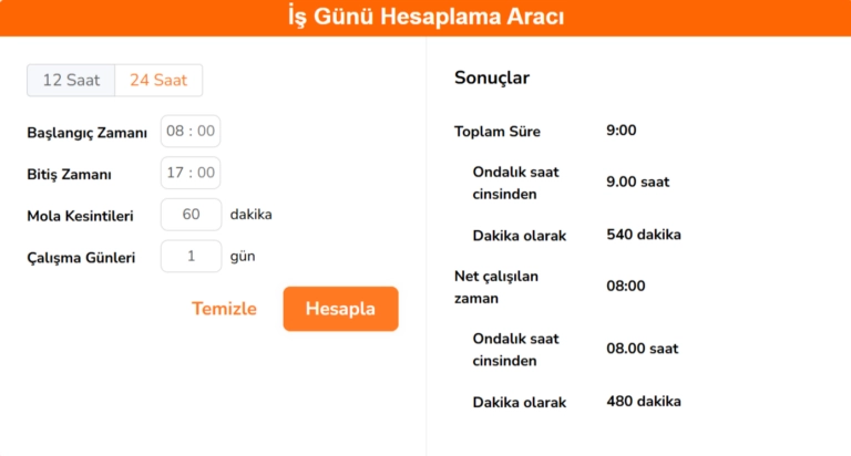 Çalışma saati hesaplayıcı - Turkish