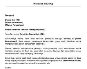 Contoh cara menolak tawaran kerja lewat surat
