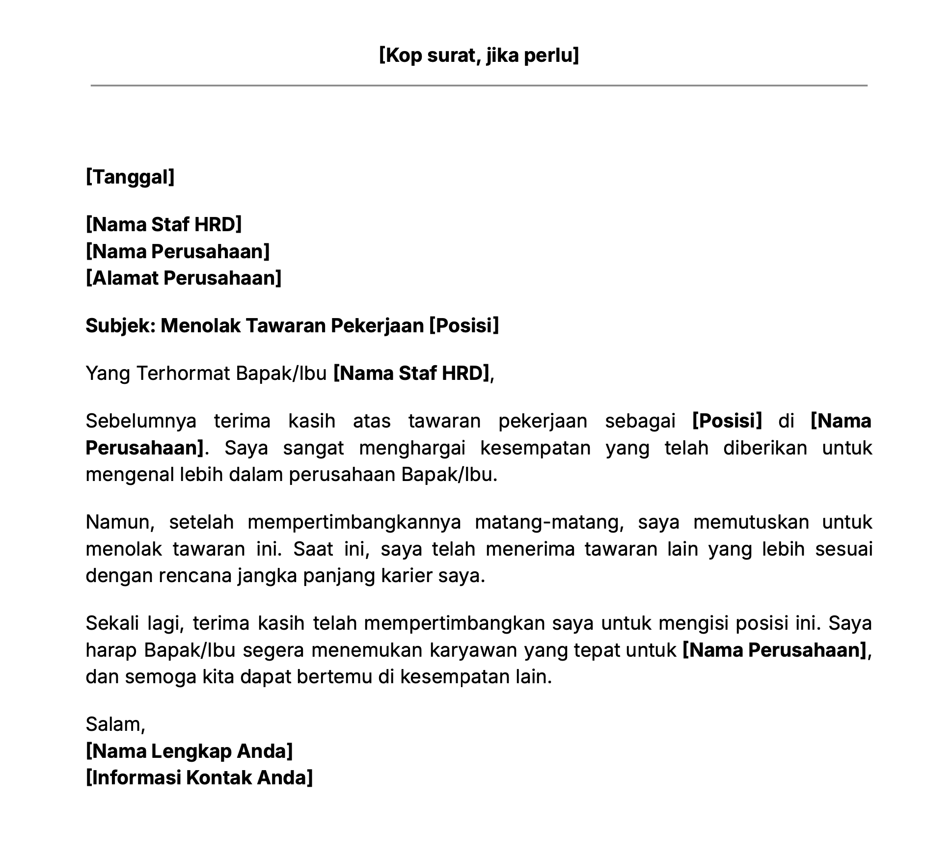 Cara menolak tawaran kerja lewat surat