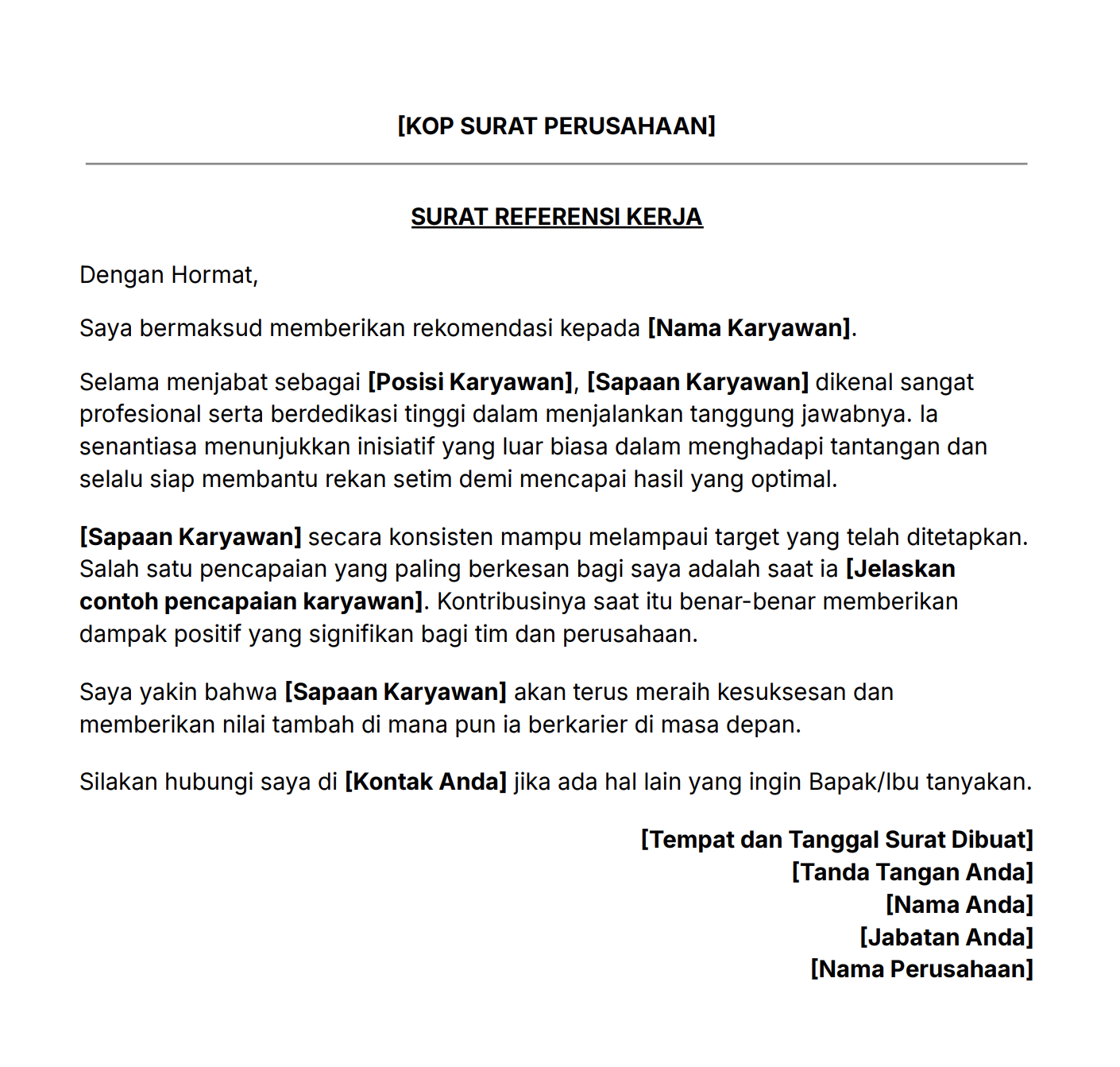 Contoh surat referensi kerja