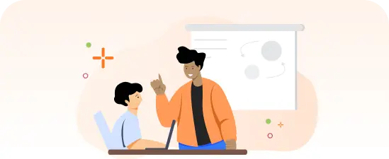 Illustration of people working with whiteboard