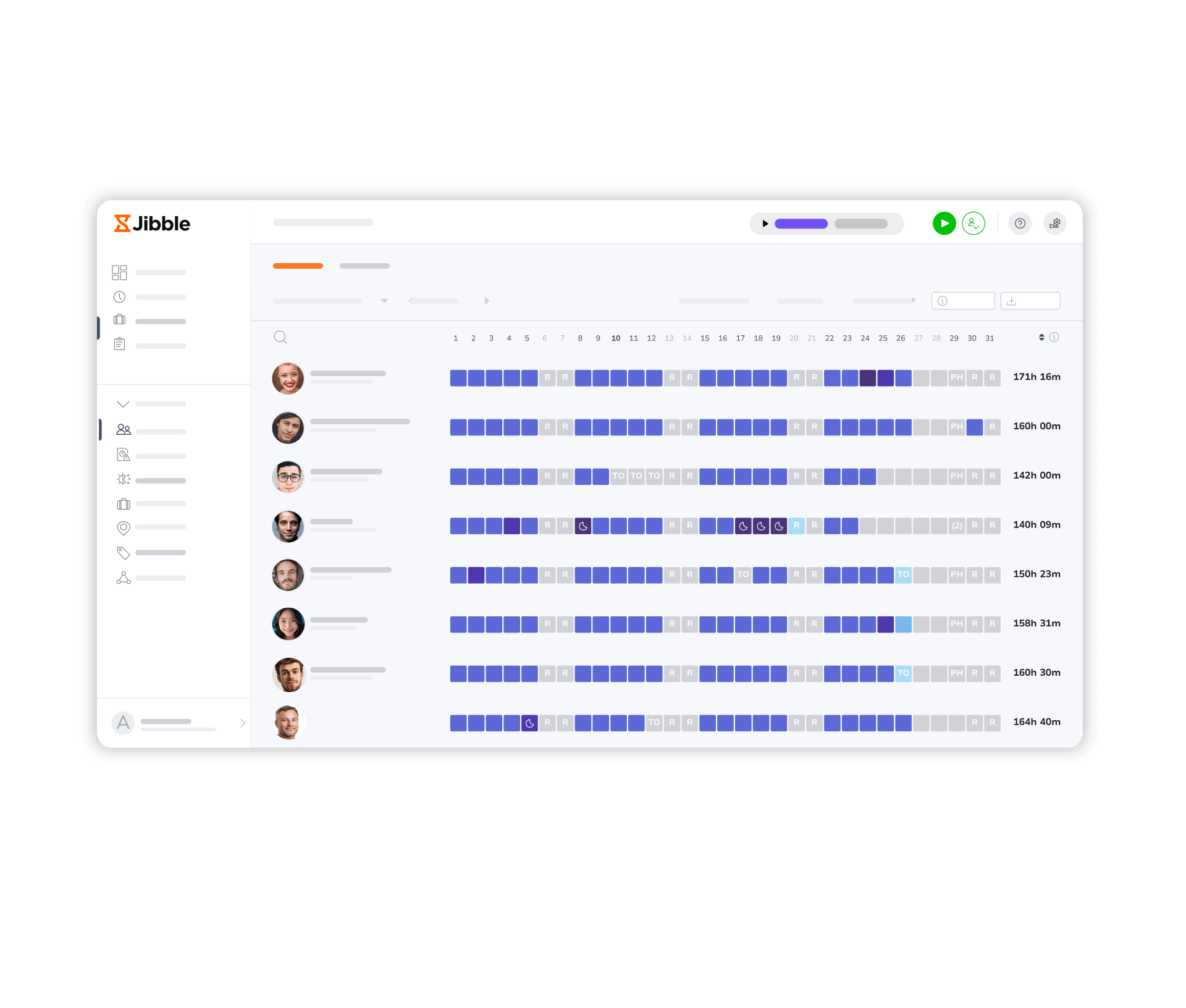 Hojas de asistencia mensuales del equipo