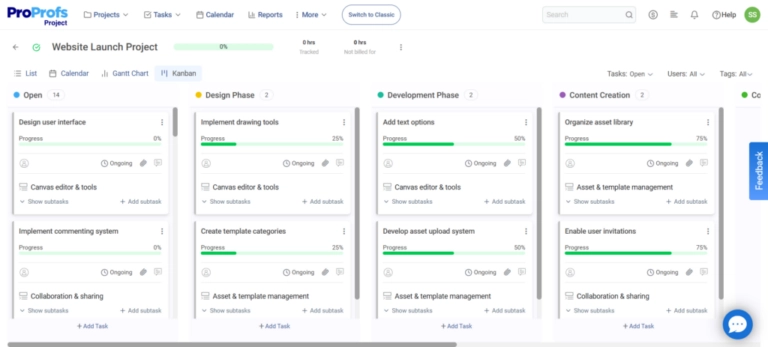 ProProfs dashboard