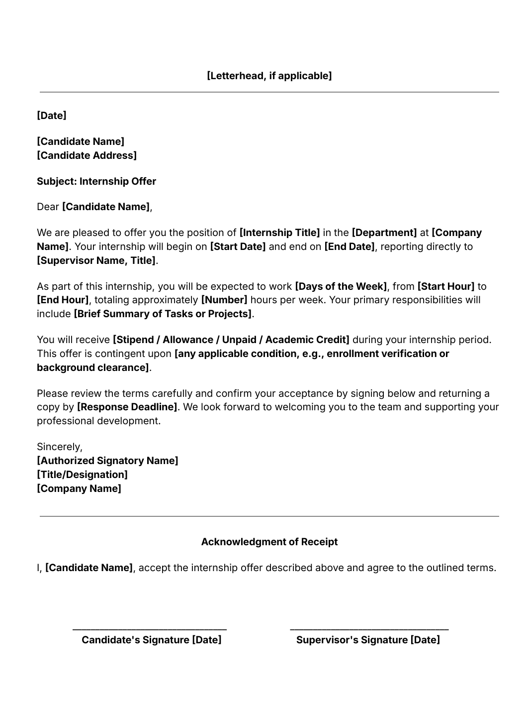 internship offer letter template
